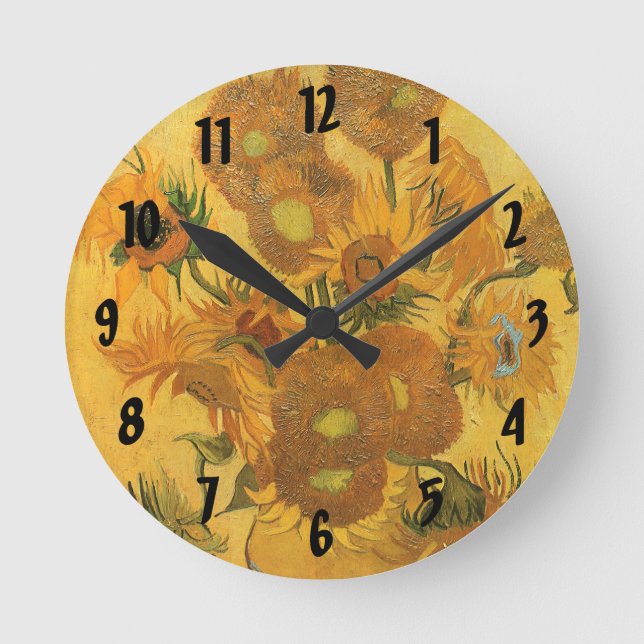 Vincent van Gogh - Vase with Fifteen Sunflowers Round Clock (Front)
