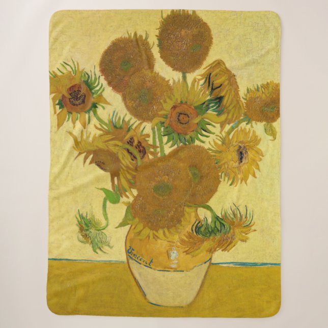 Vincent van Gogh - Vase with Fifteen Sunflowers Sherpa Blanket (Front)