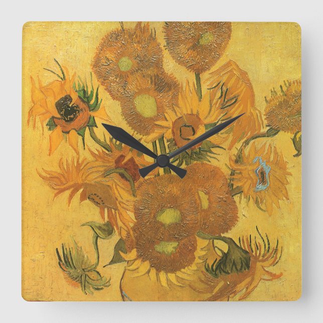 Vincent van Gogh - Vase with Fifteen Sunflowers Square Wall Clock (Front)