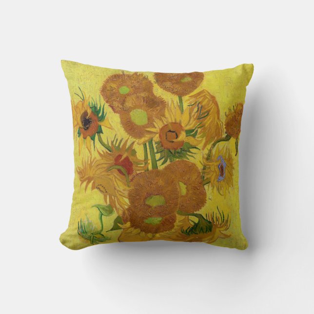 Vincent van Gogh - Vase with Fifteen Sunflowers Throw Pillow (Front)