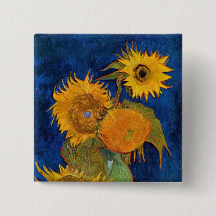Vincent van Gogh - Vase with Five Sunflowers 2 Inch Square Button