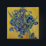 Vincent van Gogh - Vase with Irises 2 Inch Square Button<br><div class="desc">Vase with Irises,  Yellow Background - Vincent van Gogh,  Oil on Canvas,  1890,  Saint-Remy</div>