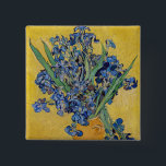Vincent van Gogh - Vase with Irises 2 Inch Square Button<br><div class="desc">Vase with Irises,  Yellow Background - Vincent van Gogh,  Oil on Canvas,  1890,  Saint-Remy</div>