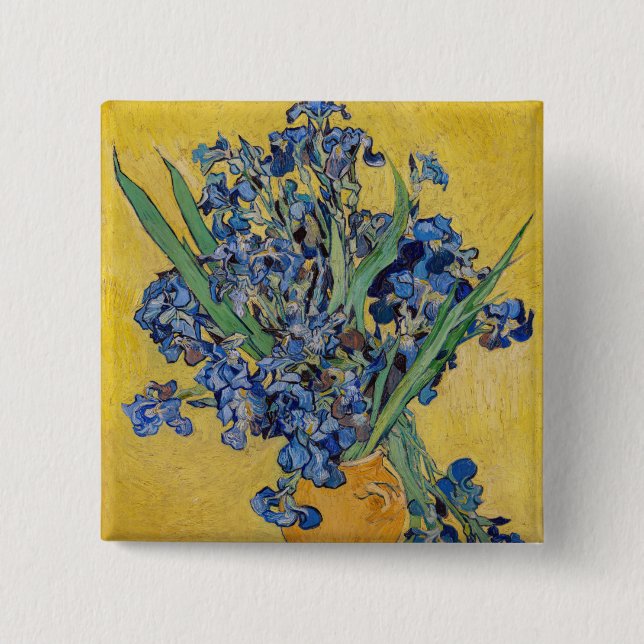 Vincent van Gogh - Vase with Irises 2 Inch Square Button (Front)