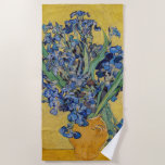 Vincent van Gogh - Vase with Irises Beach Towel<br><div class="desc">Vase with Irises,  Yellow Background - Vincent van Gogh,  Oil on Canvas,  1890,  Saint-Remy</div>