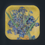 Vincent van Gogh - Vase with Irises Paper Plate<br><div class="desc">Vase with Irises,  Yellow Background - Vincent van Gogh,  Oil on Canvas,  1890,  Saint-Remy</div>