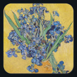 Vincent van Gogh - Vase with Irises Square Sticker<br><div class="desc">Vase with Irises,  Yellow Background - Vincent van Gogh,  Oil on Canvas,  1890,  Saint-Remy</div>