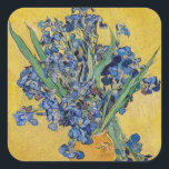 Vincent van Gogh - Vase with Irises Square Sticker<br><div class="desc">Vase with Irises,  Yellow Background - Vincent van Gogh,  Oil on Canvas,  1890,  Saint-Remy</div>