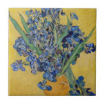 Vincent van Gogh - Vase with Irises Tile<br><div class="desc">Vase with Irises,  Yellow Background - Vincent van Gogh,  Oil on Canvas,  1890,  Saint-Remy</div>