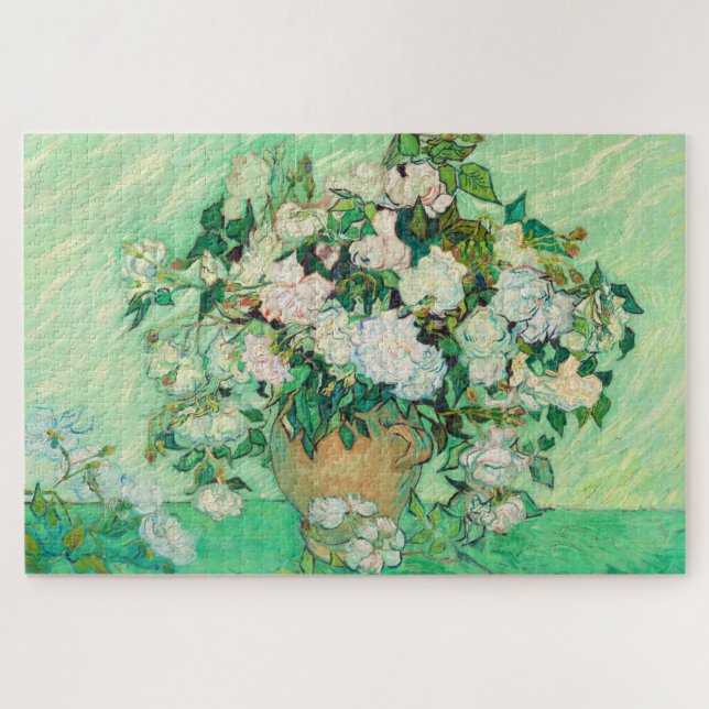 Vincent Van Gogh Vase with Pink Roses Fine Art Jigsaw Puzzle (Horizontal)