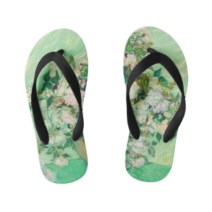 Vincent Van Gogh Vase with Pink Roses Fine Art Kid's Flip Flops