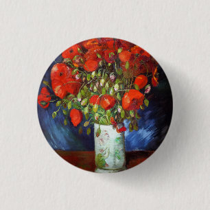 Vincent Van Gogh Vase with Red Poppies Fine Art 1 Inch Round Button