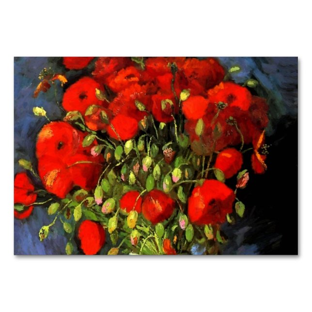 Vincent Van Gogh Vase With Red Poppies Floral Art Table Number (Front)