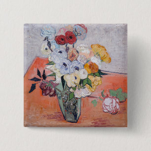 Vincent van Gogh - Vase with Roses & Anemones 2 Inch Square Button