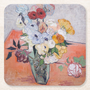 Vincent van Gogh - Vase with Roses & Anemones Square Paper Coaster
