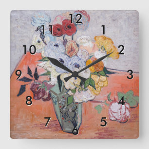 Vincent van Gogh - Vase with Roses & Anemones Square Wall Clock