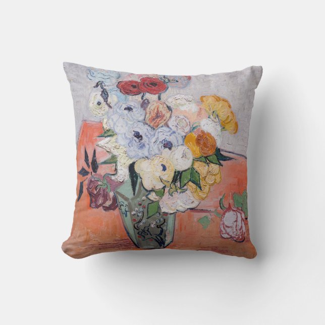 Vincent van Gogh - Vase with Roses & Anemones Throw Pillow (Front)