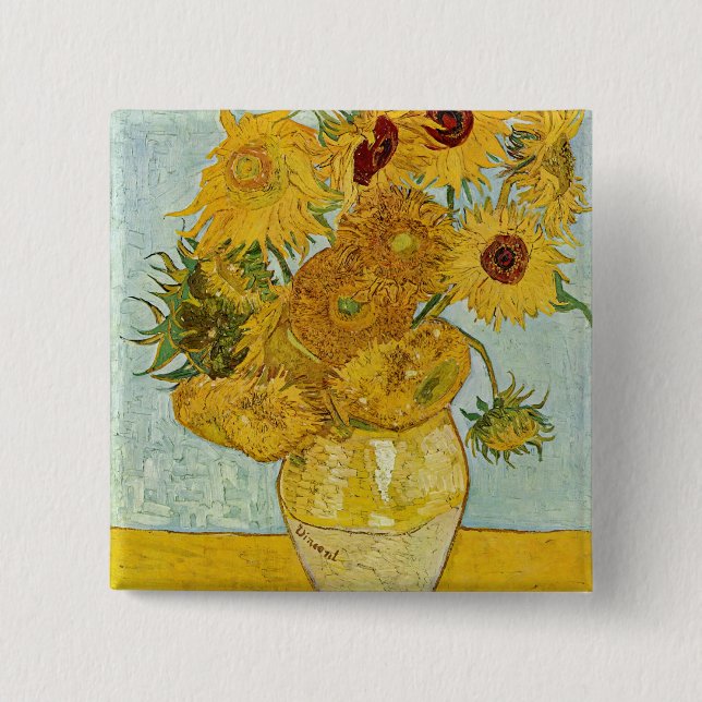 Vincent Van Gogh - Vase with Twelve Sunflowers 2 Inch Square Button (Front)