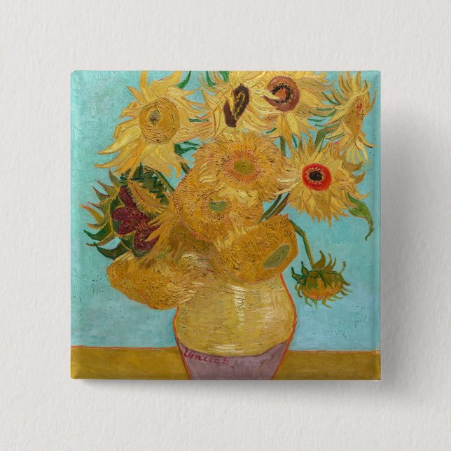 Vincent Van Gogh - Vase with Twelve Sunflowers 2 Inch Square Button (Front)