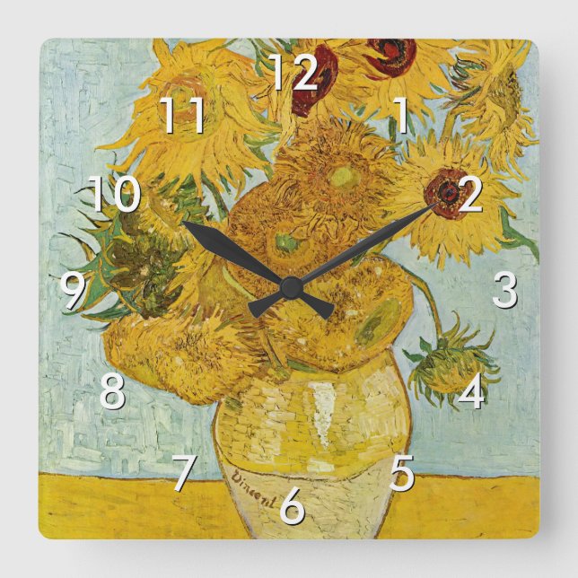 Vincent Van Gogh - Vase with Twelve Sunflowers Square Wall Clock (Front)