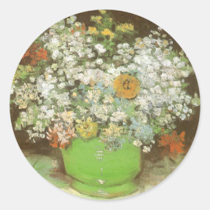Vincent van Gogh - Vase with Zinnias and Flowers Classic Round Sticker