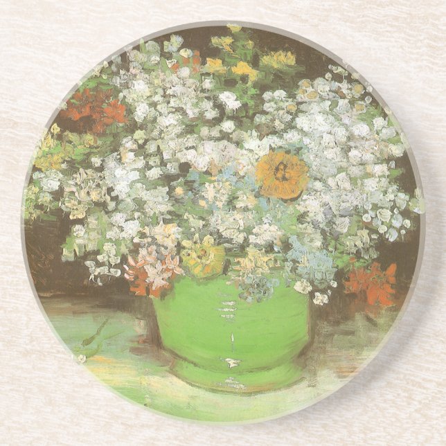 Vincent van Gogh - Vase with Zinnias and Flowers Coaster (Front)