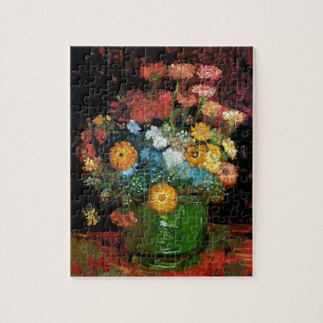 Vincent Van Gogh - Vase With Zinnias Fine Art Jigsaw Puzzle (Vertical)