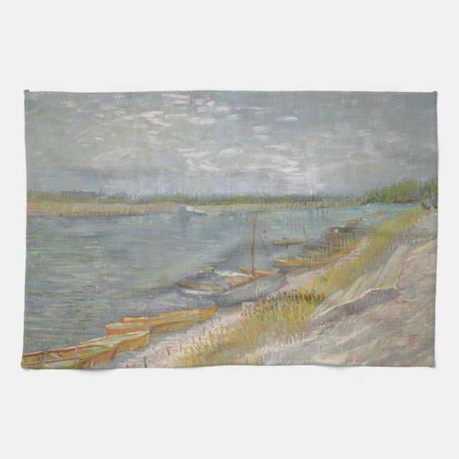 Vincent van Gogh - View of a River w Rowing Boats Kitchen Towel (Horizontal)