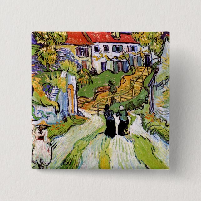 Vincent Van Gogh - Village Street And Steps 2 Inch Square Button (Front)