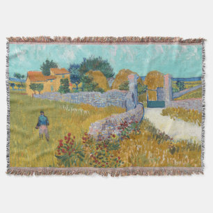 Vincent Van Gogh Vintage Farmhouse in Provence Throw Blanket