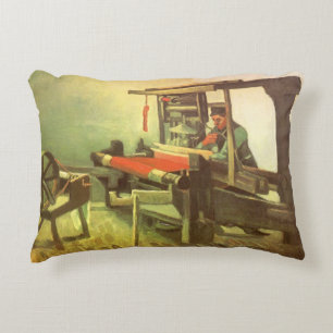 Vincent van Gogh Weaver Facing Left Spinning Wheel Accent Pillow