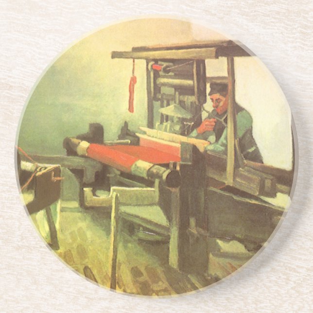 Vincent van Gogh Weaver Facing Left Spinning Wheel Coaster (Front)