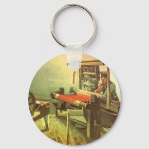 Vincent van Gogh Weaver Facing Left Spinning Wheel Keychain