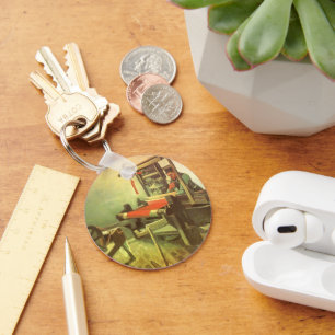Vincent van Gogh Weaver Facing Left Spinning Wheel Keychain