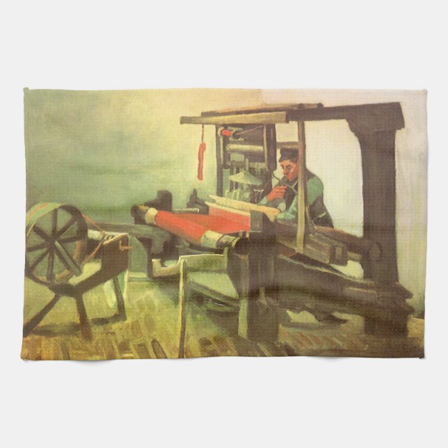 Vincent van Gogh Weaver Facing Left Spinning Wheel Kitchen Towel (Horizontal)
