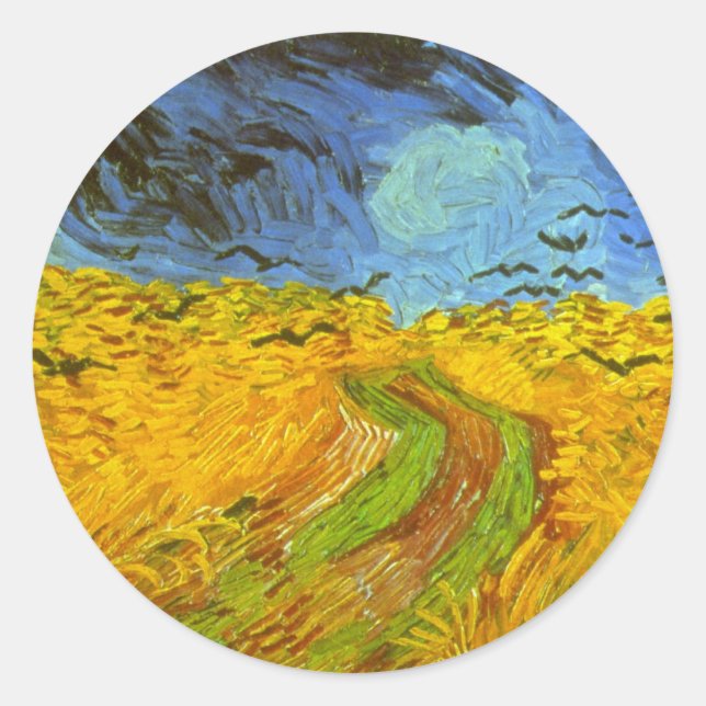 Vincent van Gogh Wheat Field with Crows Classic Round Sticker (Front)