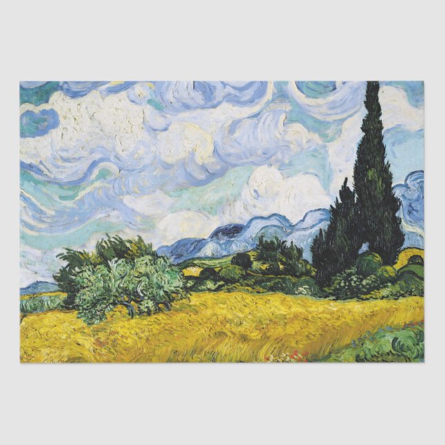 Vincent Van Gogh Wheat Field with Cypresses (1889) Tissue Paper (Front)