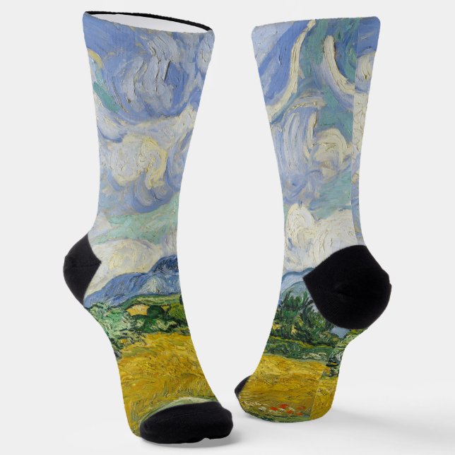 Vincent Van Gogh Wheat Field With Cypresses Art Socks (Angled)