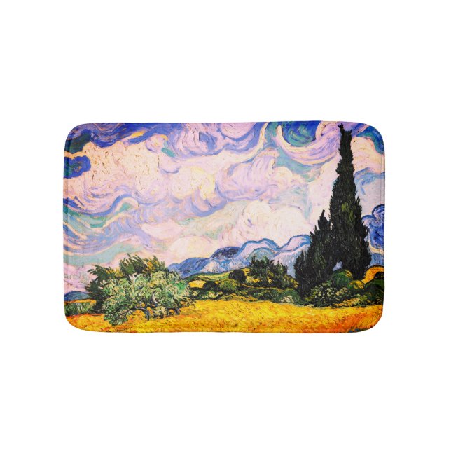Vincent Van Gogh Wheat Field with Cypresses  Bath Mat (Front)