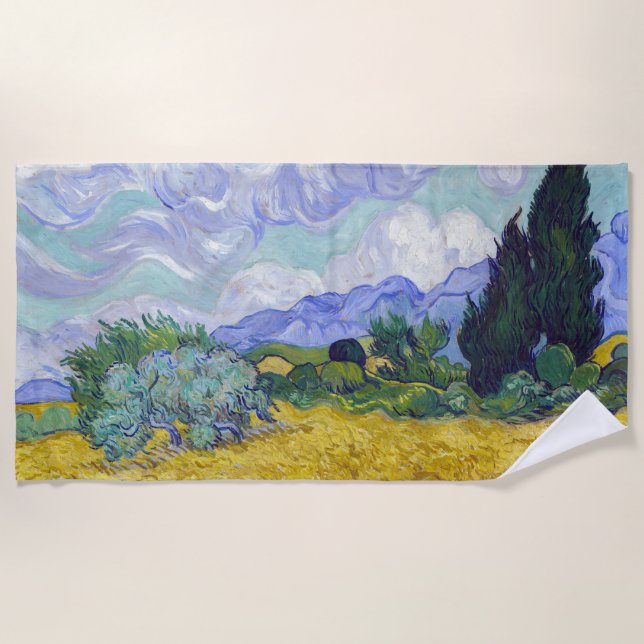 Vincent Van Gogh - Wheat Field with Cypresses Beach Towel (Front)