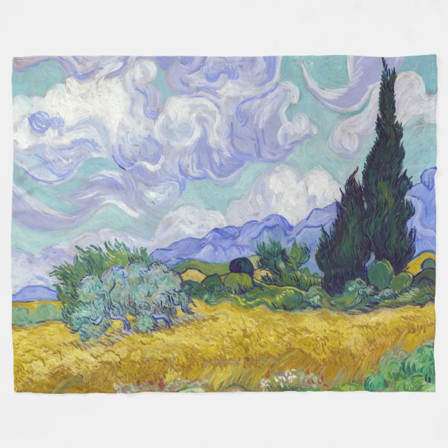 Vincent Van Gogh - Wheat Field with Cypresses Fleece Blanket (Front (Horizontal))