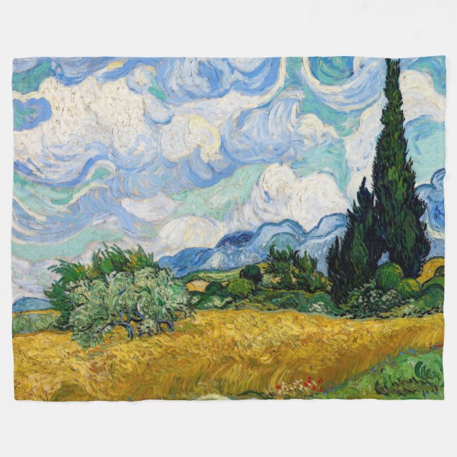Vincent Van Gogh - Wheat Field with Cypresses Fleece Blanket (Front (Horizontal))