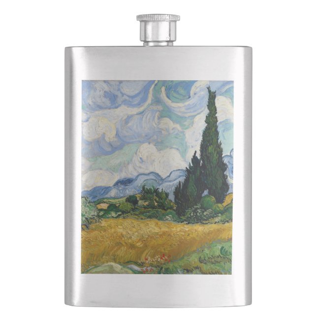 Vincent Van Gogh Wheat Field With Cypresses Hip Flask (Front)