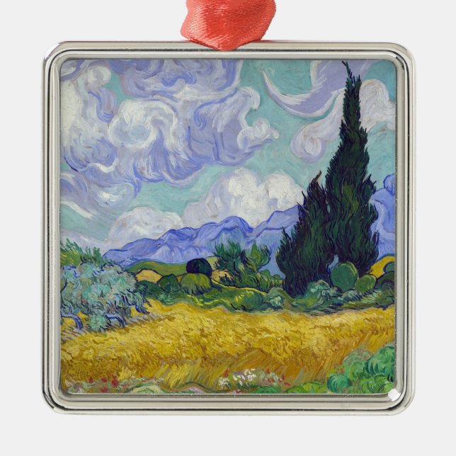 Vincent Van Gogh - Wheat Field with Cypresses Metal Ornament (Front)