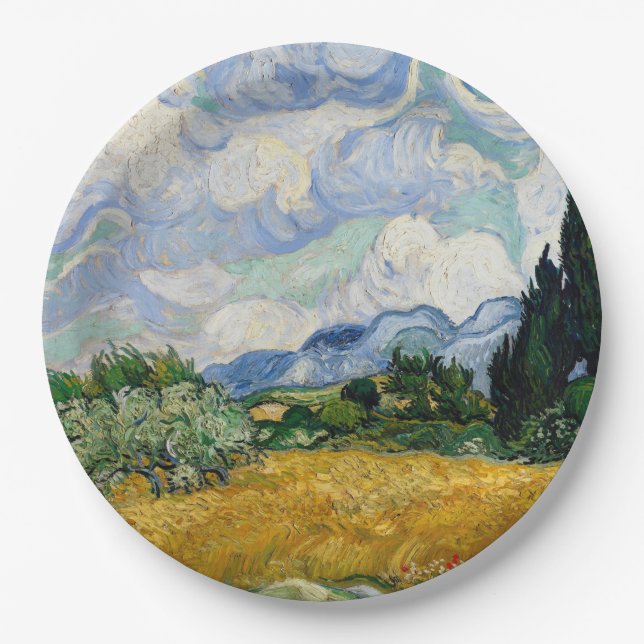Vincent Van Gogh Wheat Field With Cypresses Paper Plate (Front)