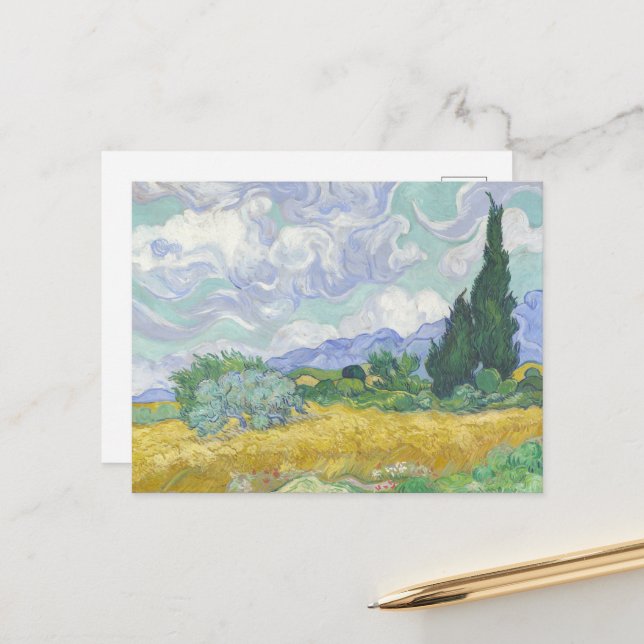 Vincent Van Gogh, Wheat Field with Cypresses Postcard (Front/Back In Situ)