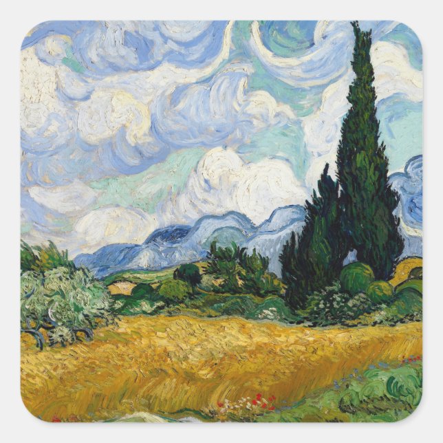 Vincent Van Gogh Wheat Field With Cypresses Square Sticker (Front)
