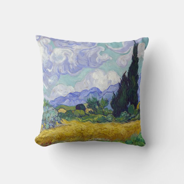 Vincent Van Gogh - Wheat Field with Cypresses Throw Pillow (Front)