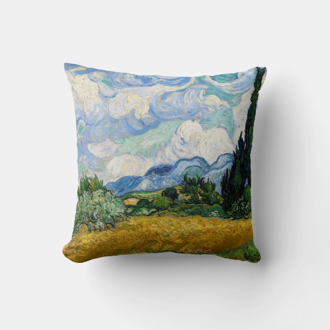 Vincent Van Gogh - Wheat Field with Cypresses Throw Pillow (Front)
