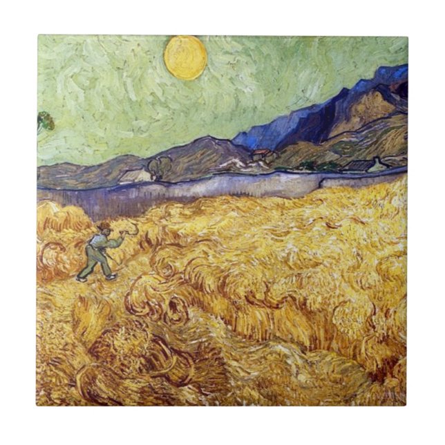 Vincent Van Gogh - Wheat Field With Reaper & Sun Tile (Front)